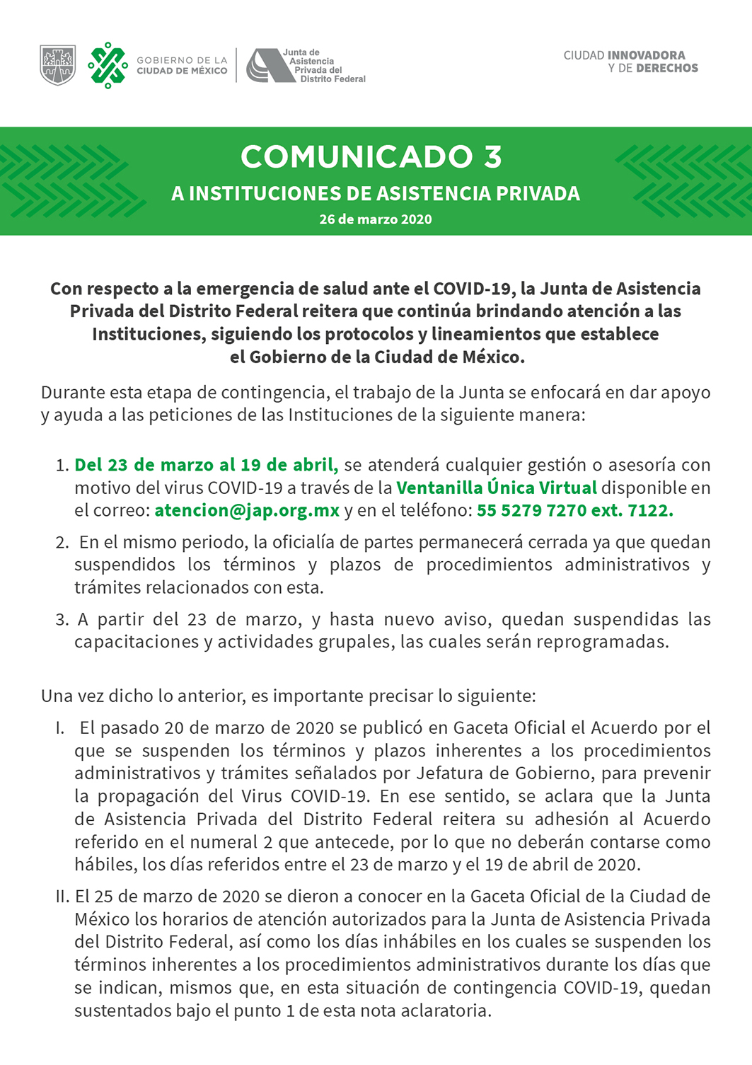 Comunicado 3 sobre covid-19