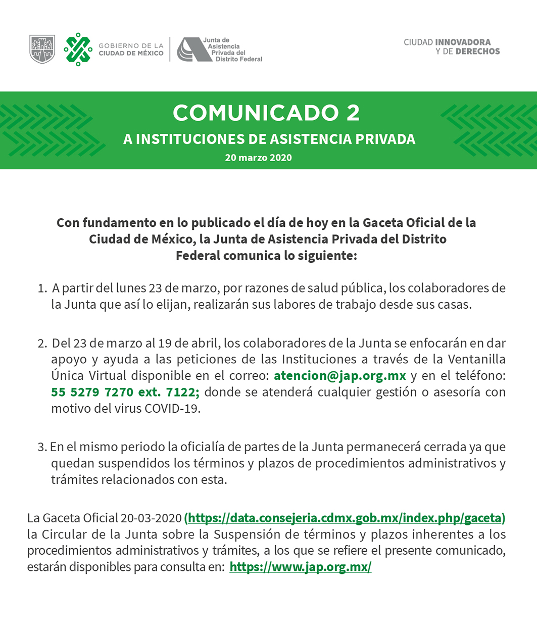 comunicado 2 sobre COVID-19