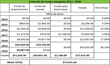 tabla evolución de fondos otorgados