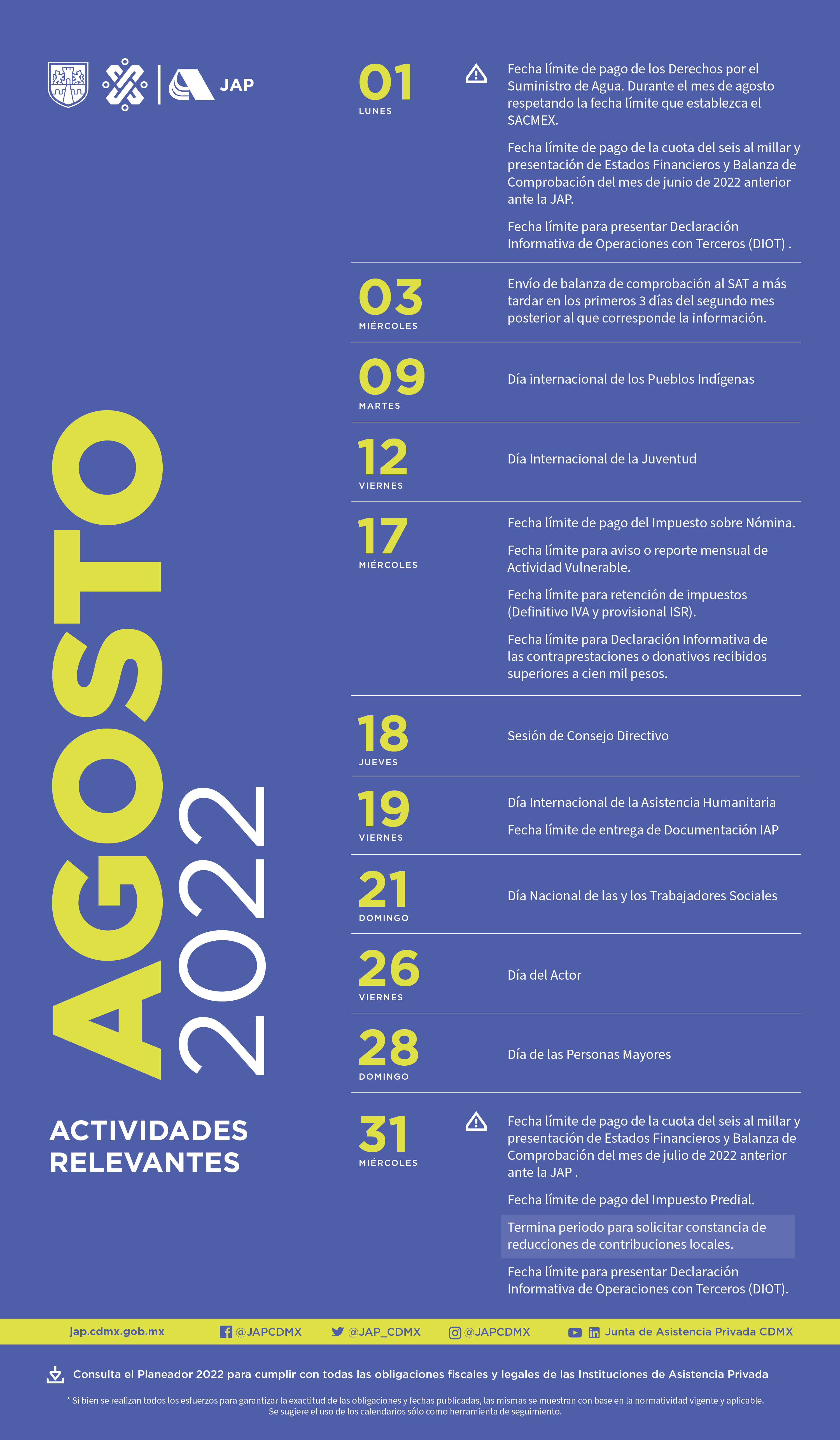 Calendario de agosto 2022