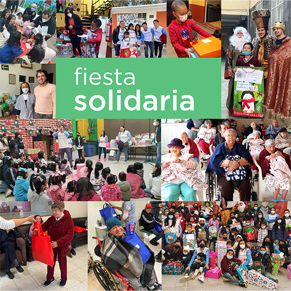 collage de fotografías con personas en diversas instituciones que participaron en la Fiesta solidaria